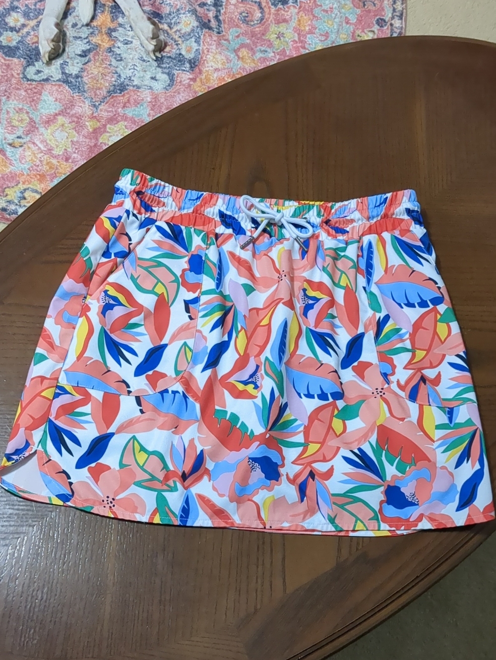 St. John's Bay Coral Multi Floral Drawstring Mini Skort